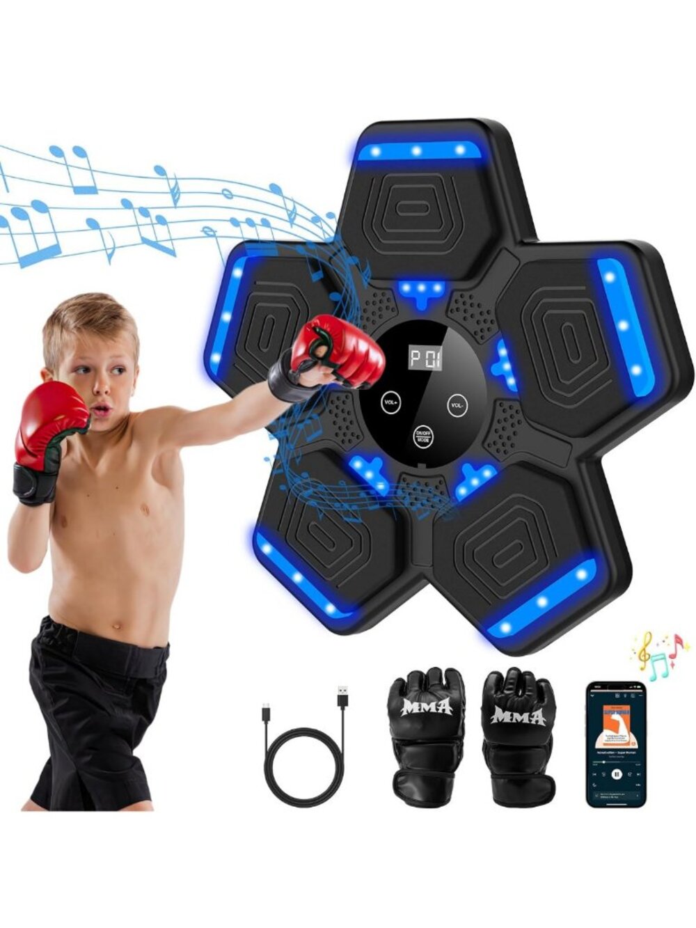Wall-Mounted Bluetooth Boxing Punching Pad with Gloves - Fun Fitness Game